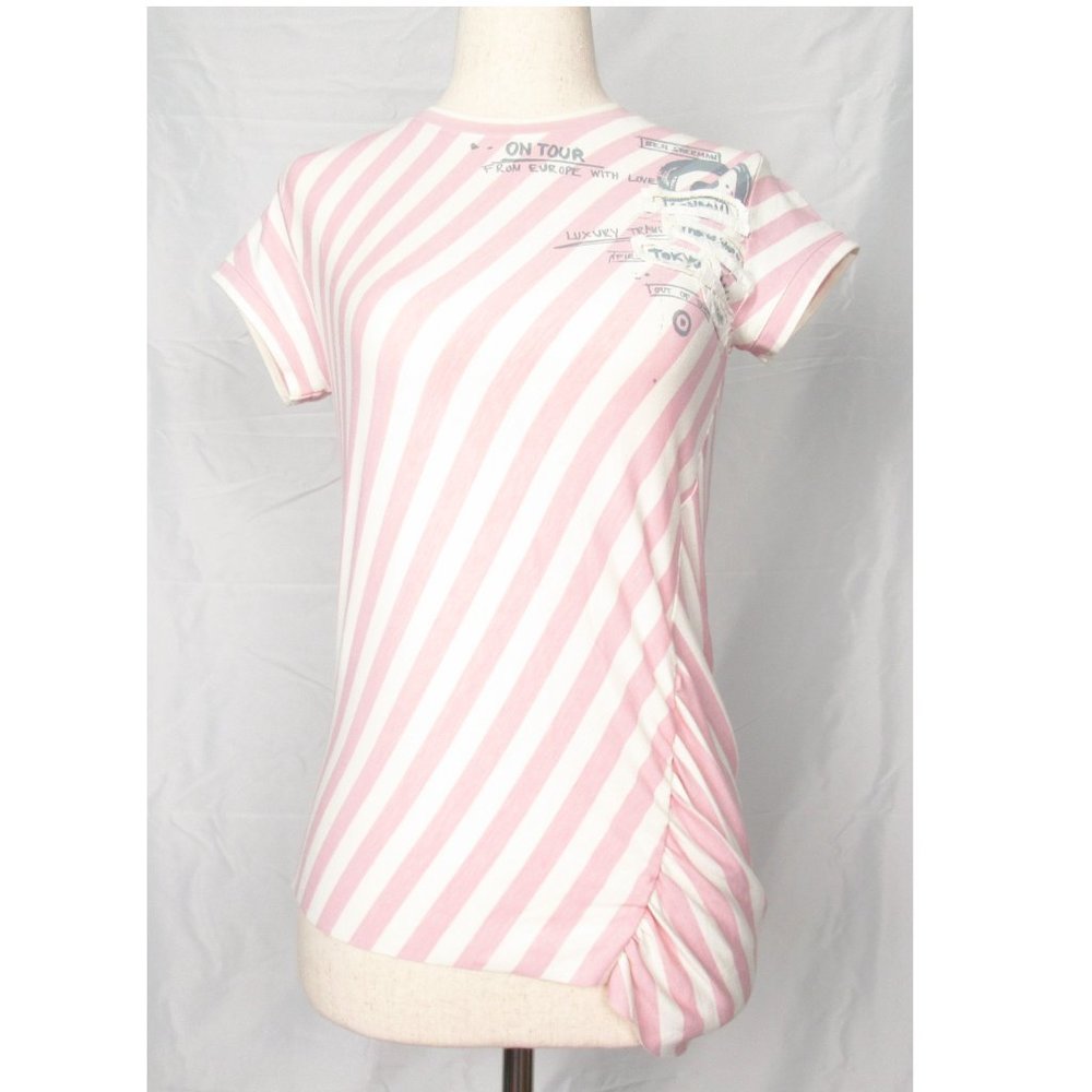 Ben Sherman Y2K Striped Asymmetrical Mod Tee Pink & White - XS